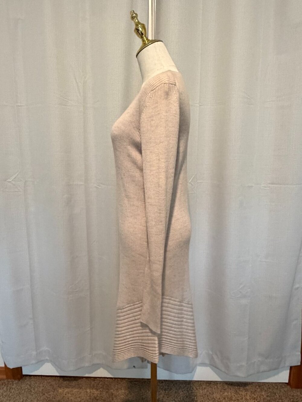 AllSaints Keld Ribbed Merino Wool Asymmetrical Sweater Dress Cream L - Picture 3 of 12